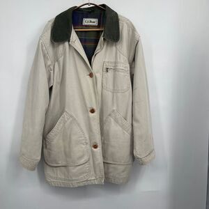 Vintage L.L. Bean Beige Corduroy Collar Canvas Field Barn Chore Coat Jacket 2XL